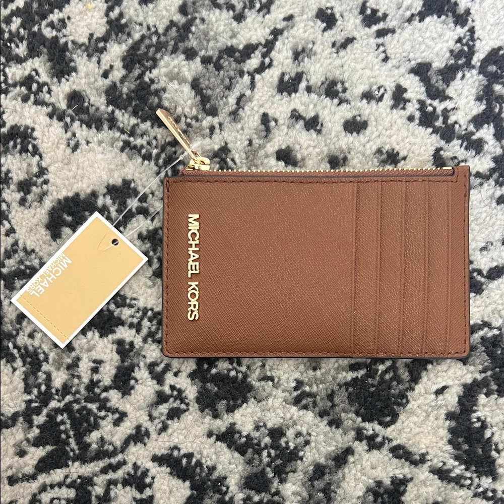 Michael Kors Tan Card Holder with Gold Accents